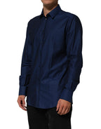 Dolce & Gabbana Blue Cotton Collared Men GOLD Dress Shirt