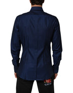 Dolce & Gabbana Blue Cotton Collared Men GOLD Dress Shirt