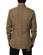 Dolce & Gabbana Brown Cotton Collared Men GOLD Dress Shirt