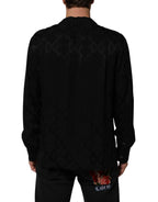 Dolce & Gabbana Black DG Logo Silk Men Long Sleeves Shirt