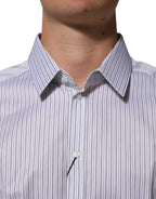 Dolce & Gabbana White Stripes Cotton Men GOLD Dress Shirt