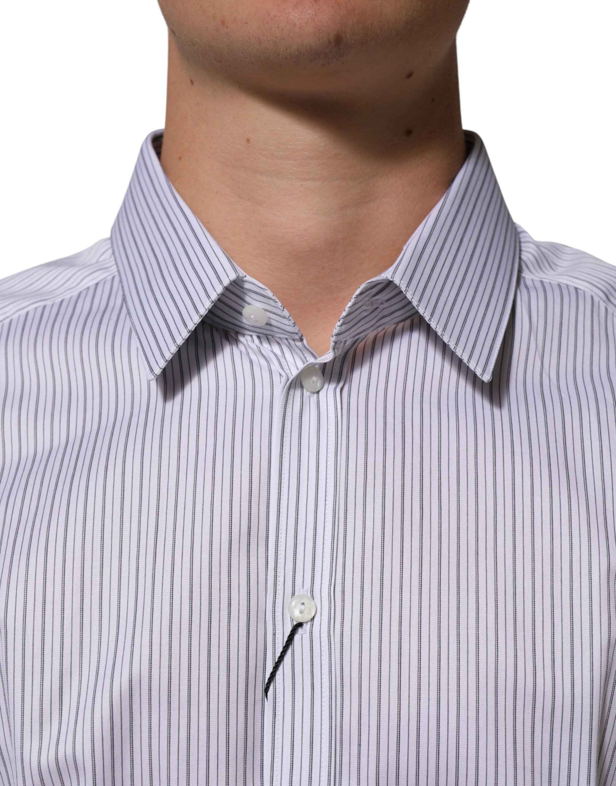 Dolce & Gabbana White Stripes Cotton Men GOLD Dress Shirt