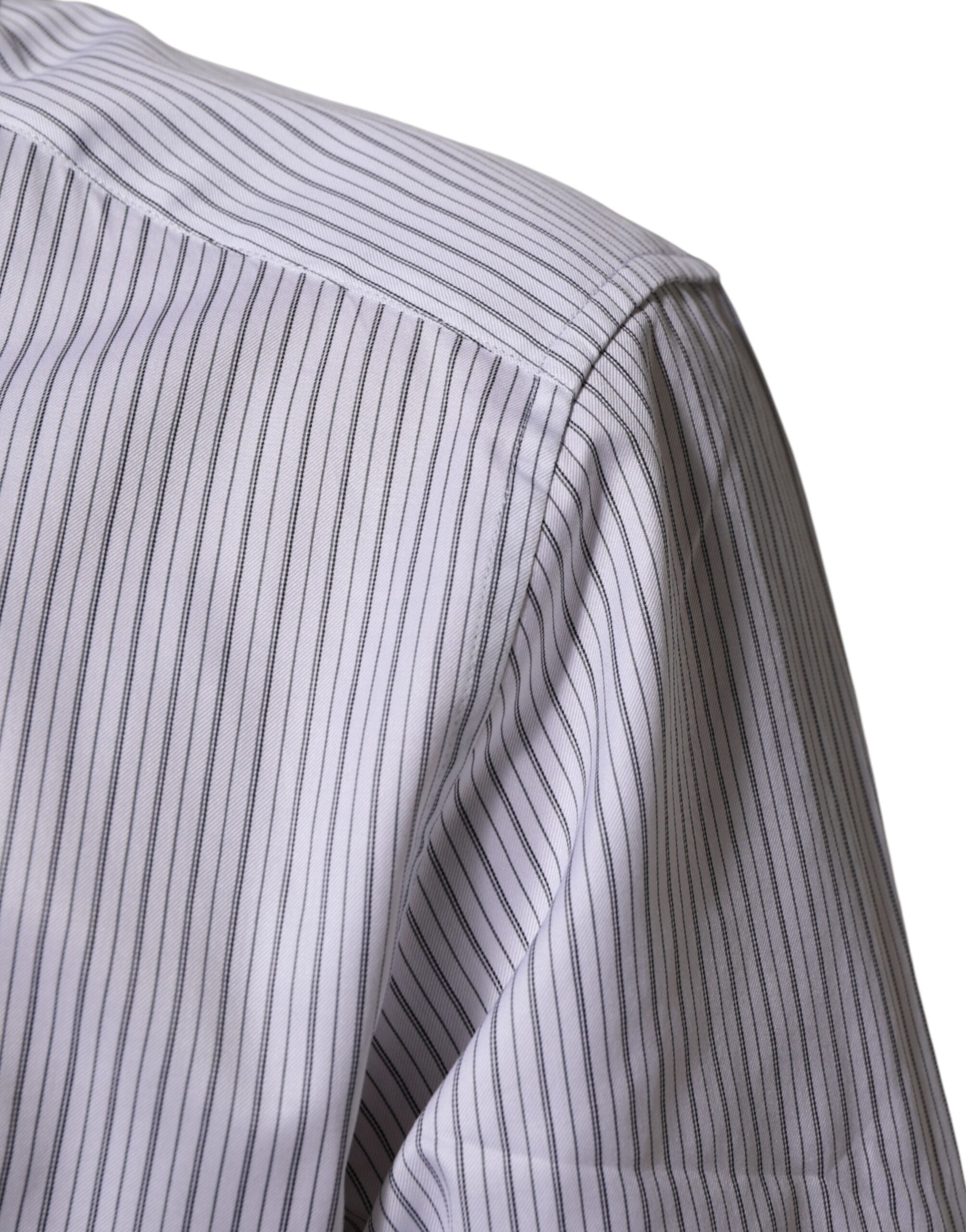 Dolce & Gabbana White Stripes Cotton Men GOLD Dress Shirt