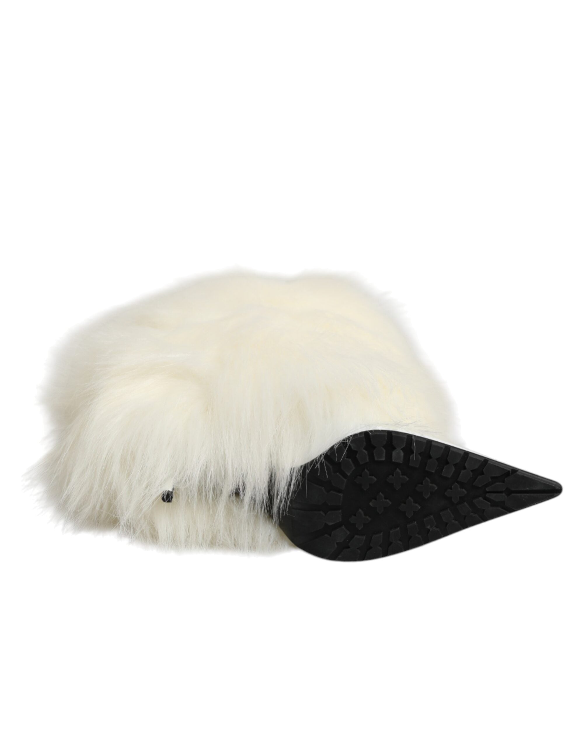 Dolce & Gabbana White Fur Pointed Knee High Stiletto Boots Shoes