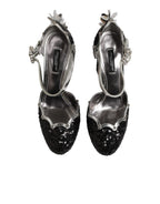 Dolce & Gabbana Black Sequined Ankle Strap Sandals Shoes