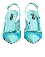 Dolce & Gabbana Blue Leather Mesh Heels Slingback Shoes