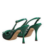 Dolce & Gabbana Green Leather Mesh Heels Slingback  Shoes