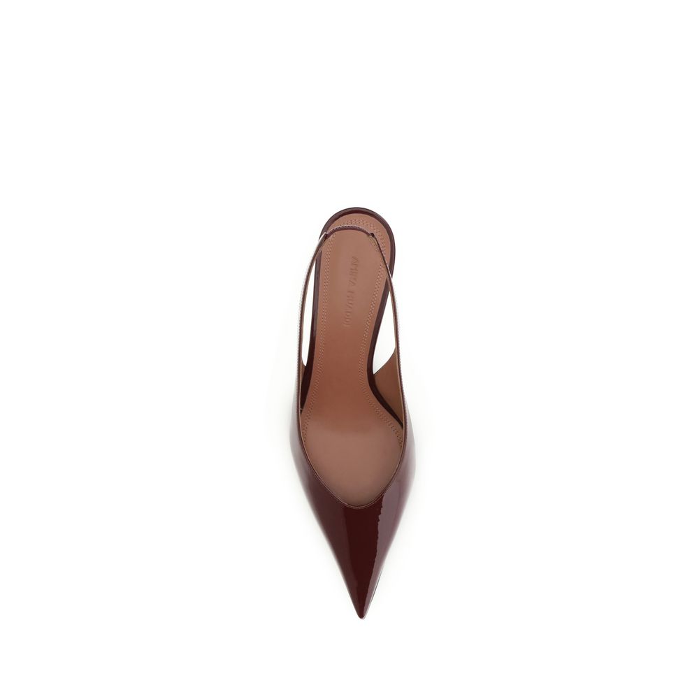 Amina Muaddi Bordeaux Calf Leather Bos Taurus Mid Heel Pumps