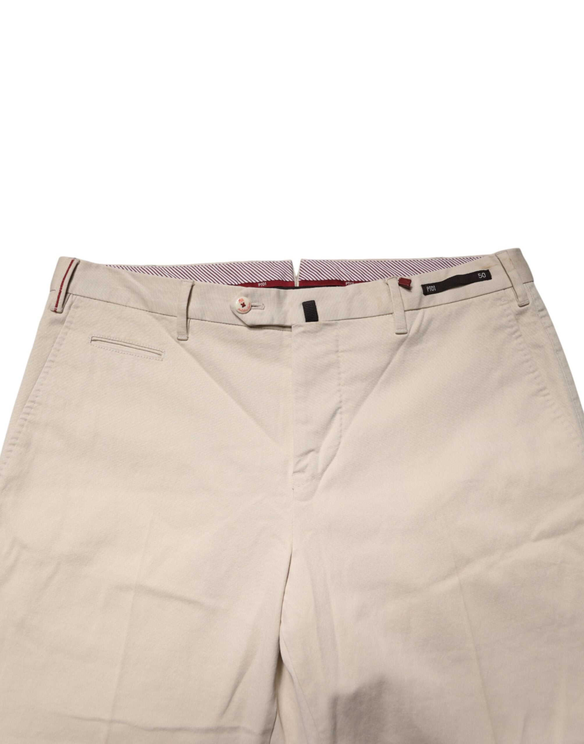PT01 Beige Men Chino Mid Waist Straight Dress Trouser Pants
