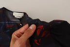 Ballantyne A-line Navy Blue Floral Silk Long Sleeve Knee Length Dress