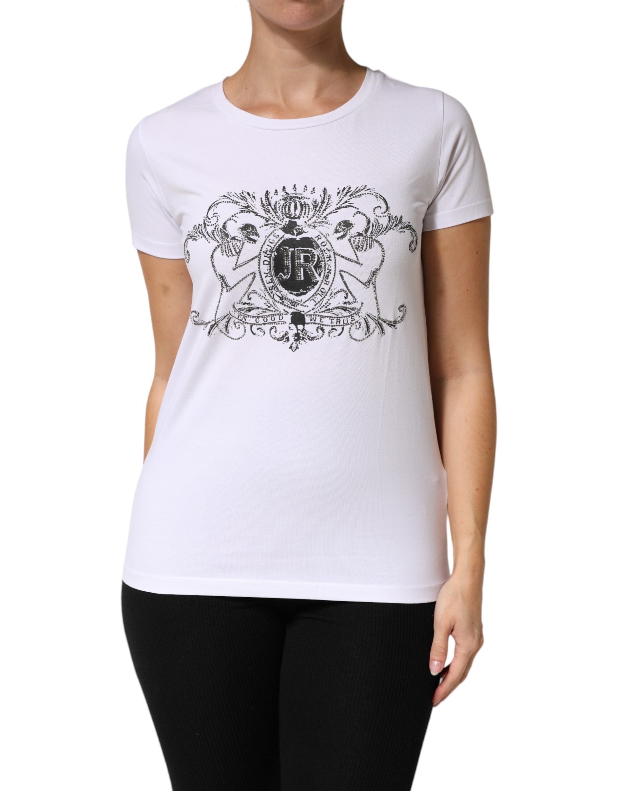 John Richmond White Printed Cotton Stretch Crew Neck T-shirt