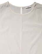 Peserico Off White Silk Stretch Roundneck Sleeveless Tank Top