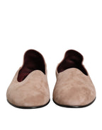 Dolce & Gabbana Beige Leather Suede Slip On Loafers Dress Shoes