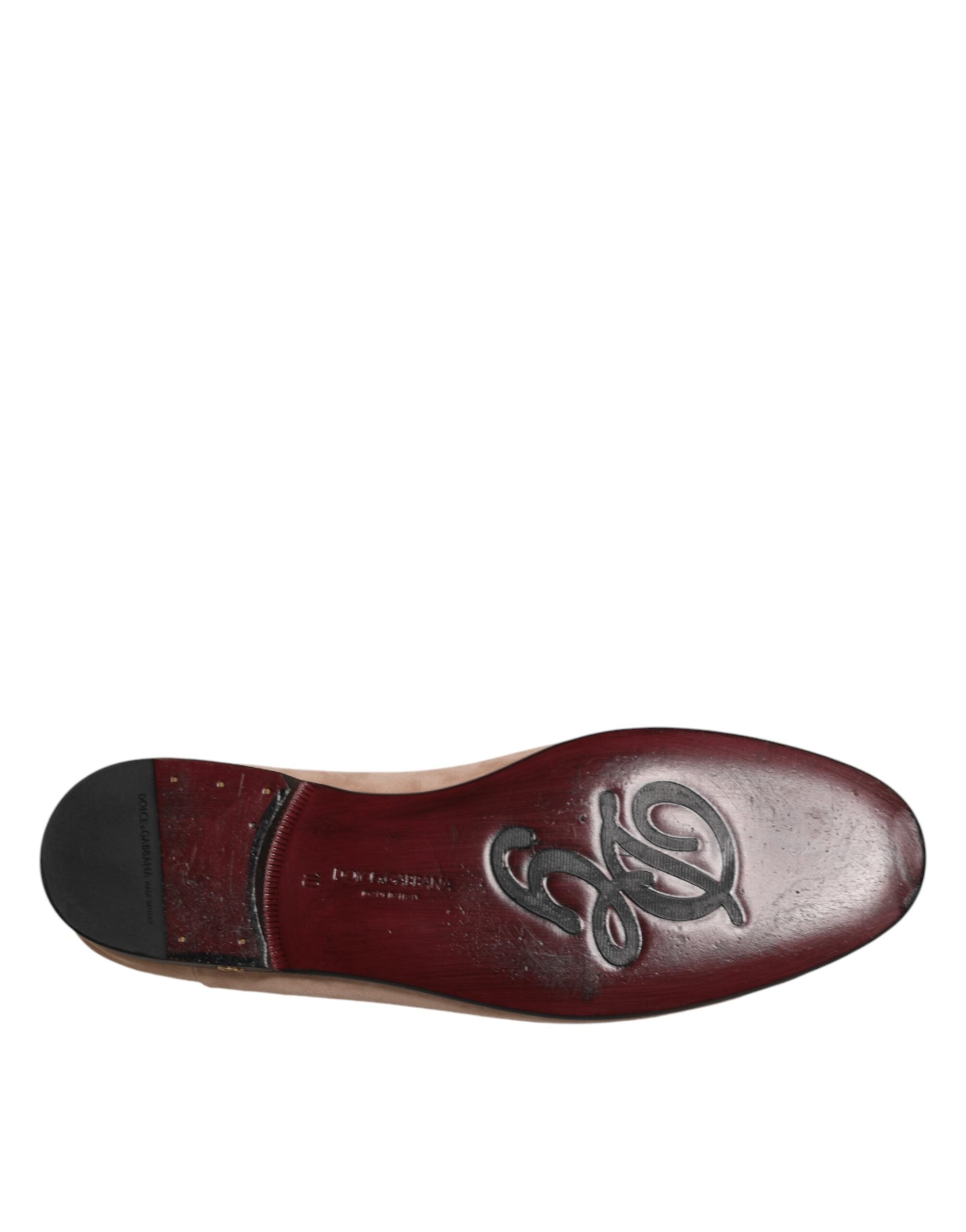 Dolce & Gabbana Beige Leather Suede Slip On Loafers Dress Shoes
