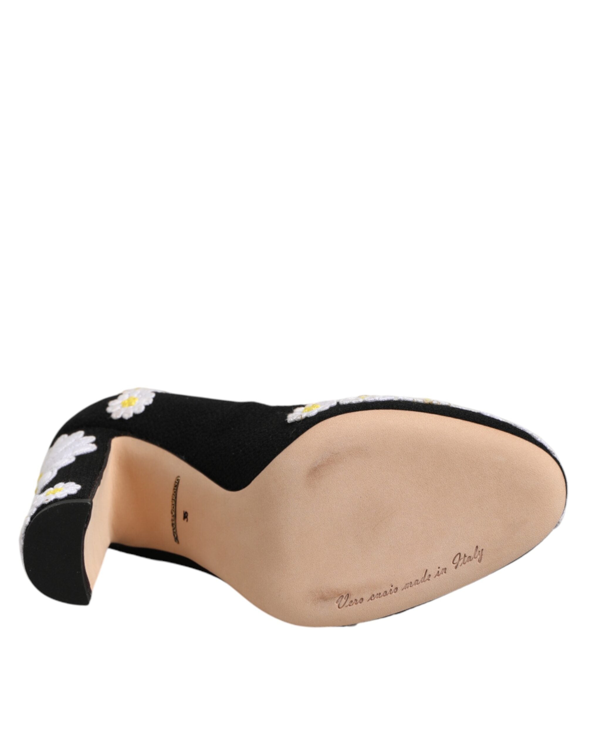 Dolce & Gabbana Black Wool Suede Daisy Heels Pump Shoes