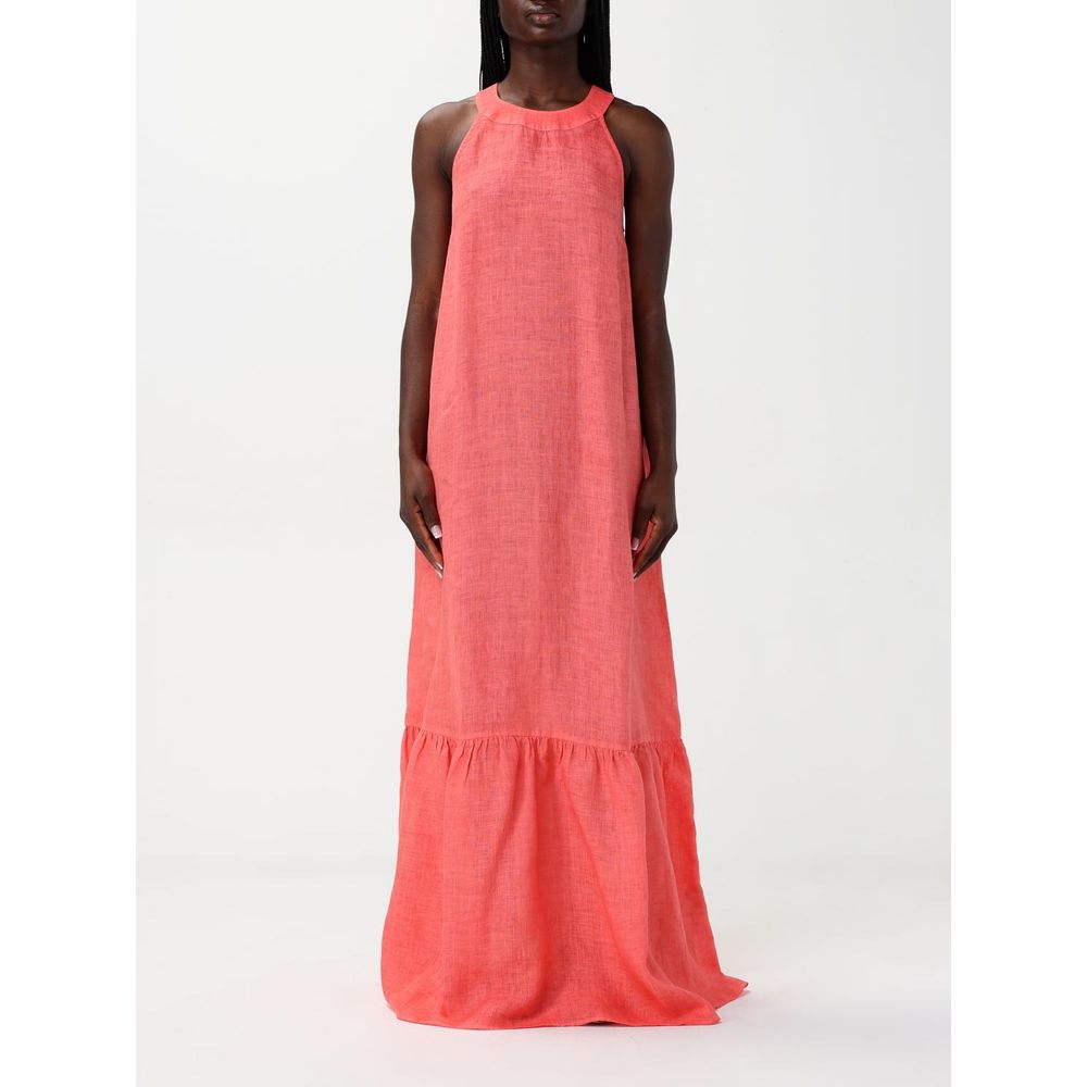120% Lino Orange Linen Casual Dress