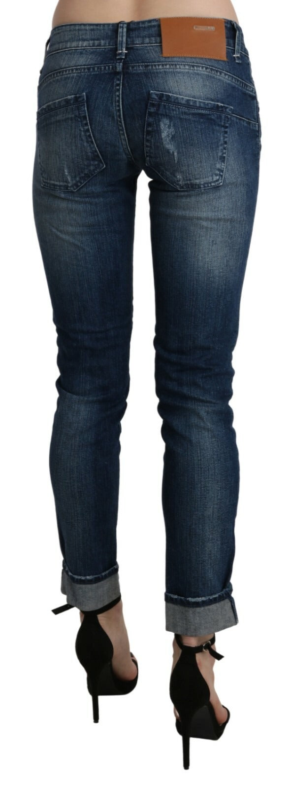 Acht Cotton Blue Washed Low Waist Skinny Cropped Jeans
