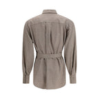 Brunello Cucinelli Brown Fleece Wool Pattern Shirt