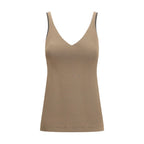Brunello Cucinelli Brown Cotton Sleeveles T-Shirt