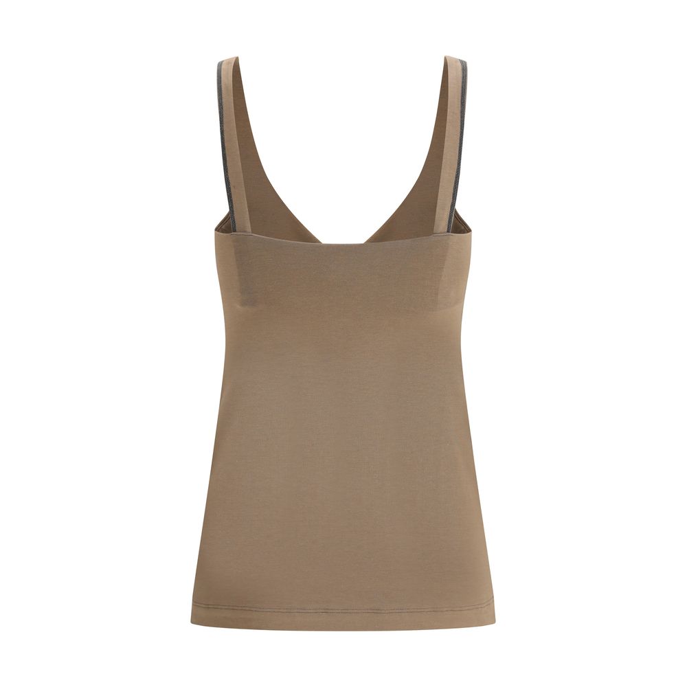 Brunello Cucinelli Brown Cotton Sleeveles T-Shirt