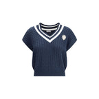 Brunello Cucinelli Blue Cotton Sleeveles Sweater