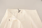 Tonello White High Waist Pleated Straight Formal Trouser Pants