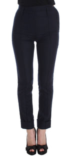 Ermanno Scervino Blue Virgin Wool Slim Fit Casual Pants