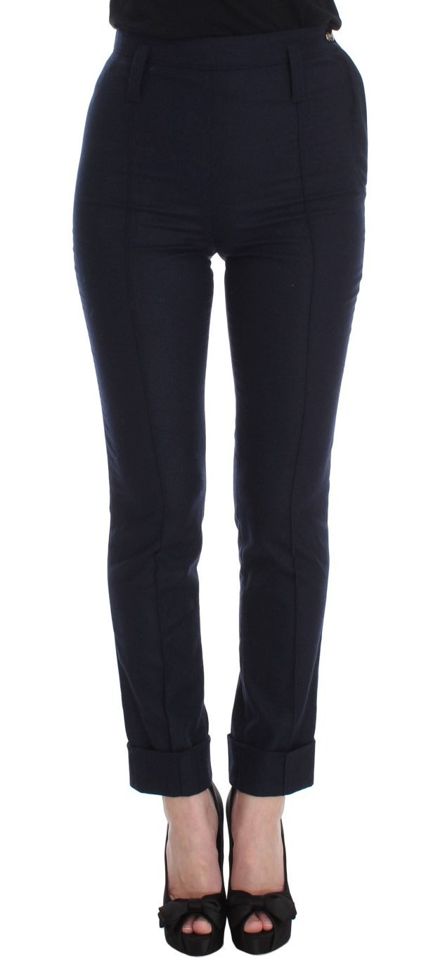 Ermanno Scervino Blue Virgin Wool Slim Fit Casual Pants