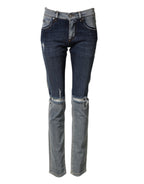 Dolce & Gabbana Blue Two Tone Cotton Men Skinny Denim Jeans
