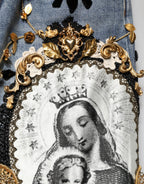 Dolce & Gabbana Blue Ripped Embellished Cotton Denim Jeans