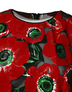 Dolce & Gabbana Red Floral Print Nylon A-line Midi Dress