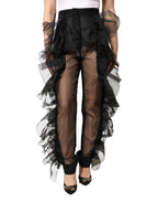 Dolce & Gabbana Black High Waist Tulle Wool Trouser Pants