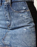 Dolce & Gabbana Blue Black Cotton Denim Sheer Midi Skirt