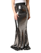 Dolce & Gabbana Metallic Gray Sequin High Waist Mermaid Skirt