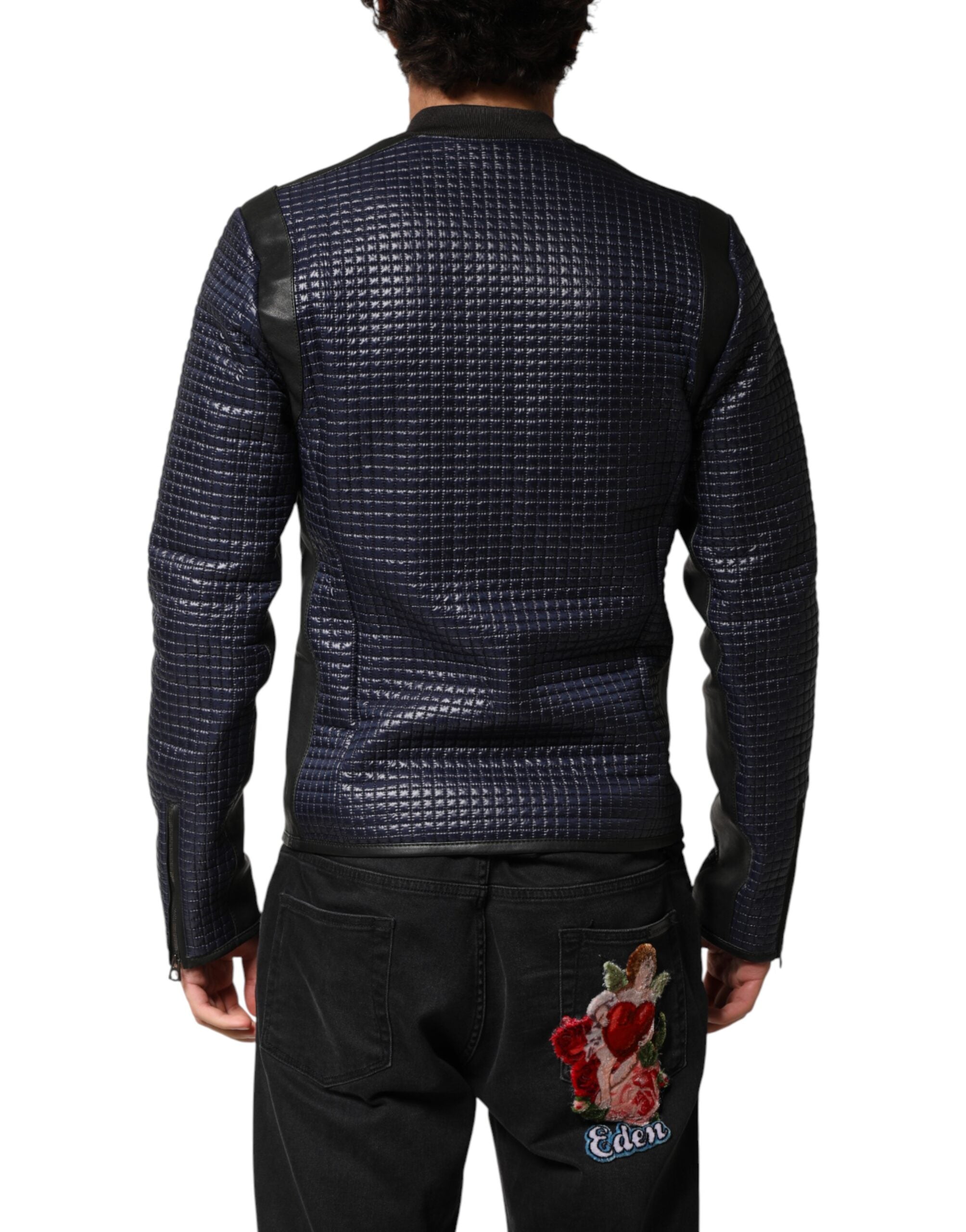Dolce & Gabbana Blue Nylon Full Zip Bomber Men Jacket