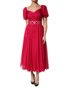 Dolce & Gabbana Pink Silk Embellished A-line Midi Dress