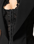 Dolce & Gabbana Black Lace V-neck Slit Hem Gathered Waist Vest Jacket