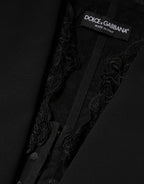 Dolce & Gabbana Black Lace V-neck Slit Hem Gathered Waist Vest Jacket