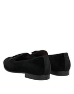 Dolce & Gabbana Black Velvet Slip On Loafers Formal Men Shoes