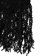 Dolce & Gabbana Black Wool Fringes Neck Wrap Foulard Scarf