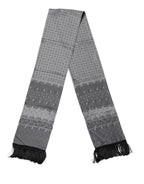 Dolce & Gabbana Gray Patterned Fringes Neck Foulard Scarf