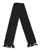 Dolce & Gabbana Black Logo Silk Fringes Neck Foulard Scarf