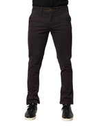Sun68 Dark Brown Cotton Stretch Skinny Mid Waist Men Trouser Pants