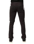 Sun68 Dark Brown Cotton Stretch Skinny Mid Waist Men Trouser Pants