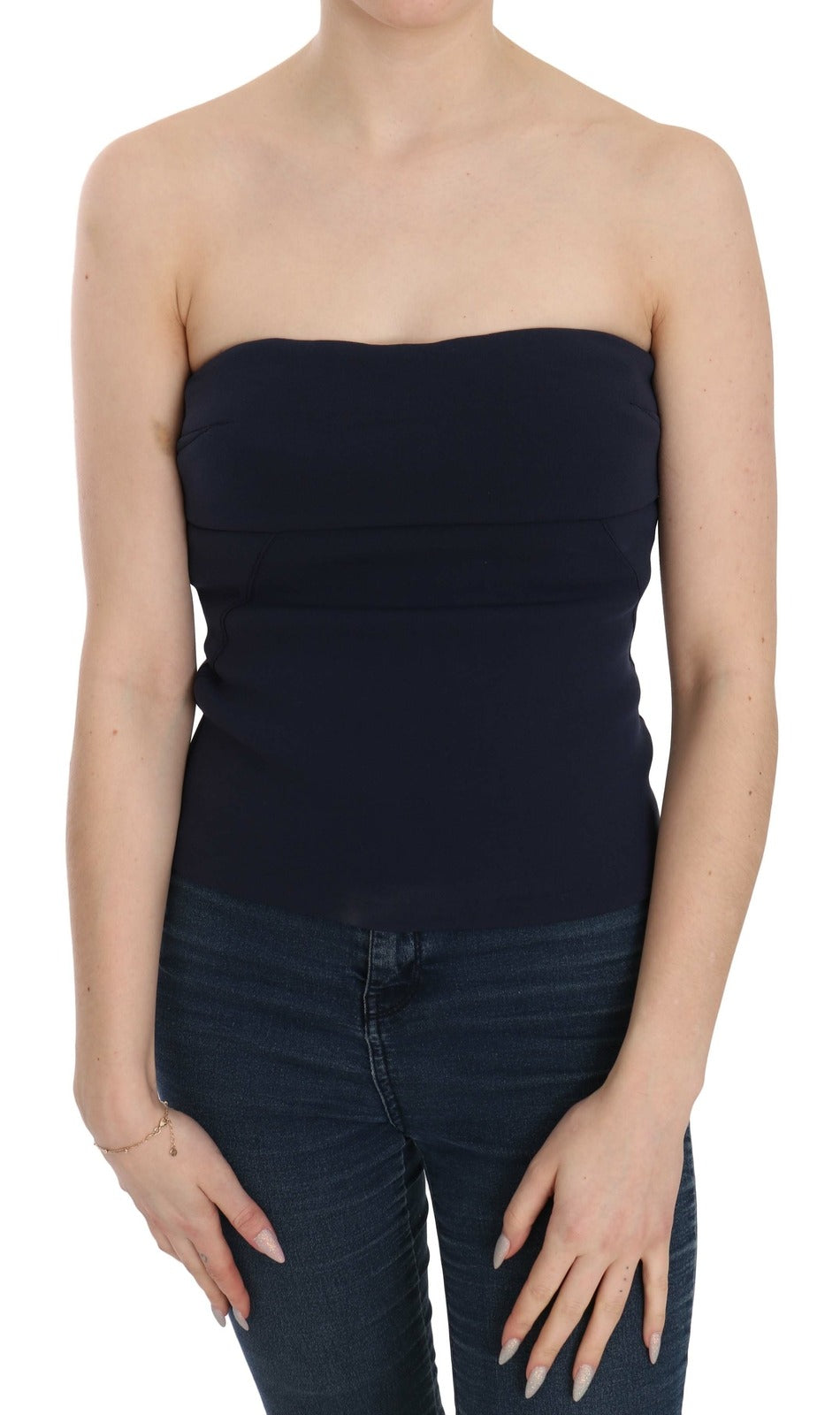 Costume National Strapless Zipper Back Tube Top Blouse