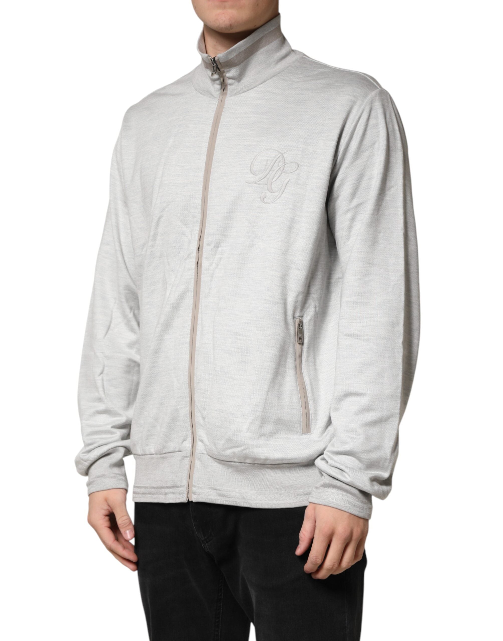 Dolce & Gabbana Light Gray Cotton Zipped Cardigan Sweater