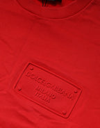 Dolce & Gabbana Red Logo Cotton Crew Neck Sweatshirt Sweater