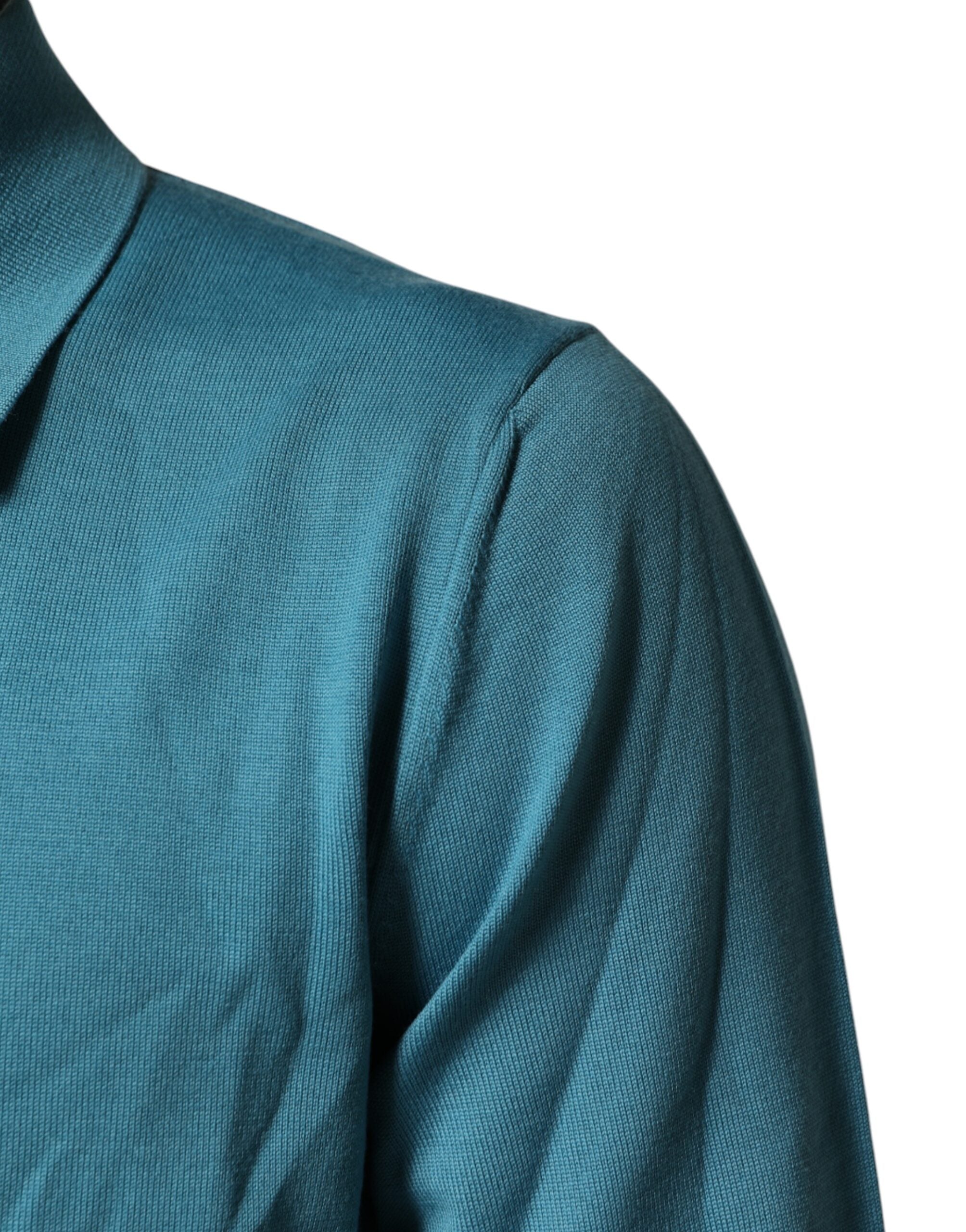 Dolce & Gabbana Teal Wool Collared Polo Pullover Sweater