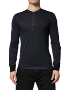 Dolce & Gabbana Dark Blue Cotton Henley Long Sleeves T-Shirt
