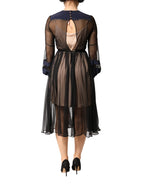 N.21 Blue Long Sleeves Sheer Silk Sheath A-line Midi Dress